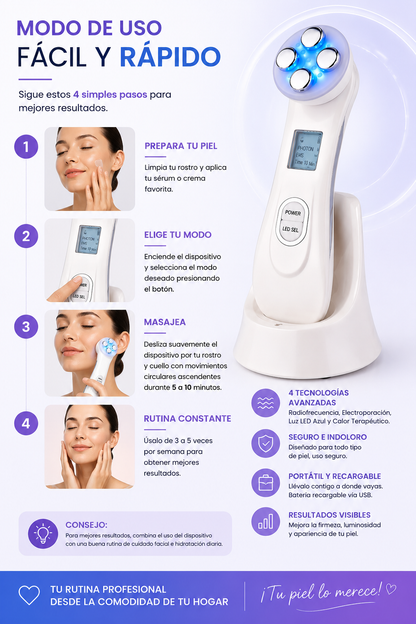 MASAJEADOR FACIAL CON MICROCORRIENTE Y LUZ LED